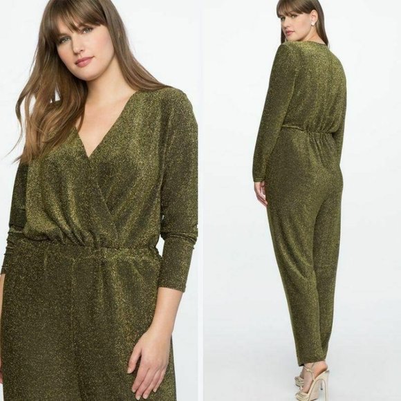 Eloquii Pants - Eloquii Gold Lurex Tinsel Long Sleeve Jumpsuit 16